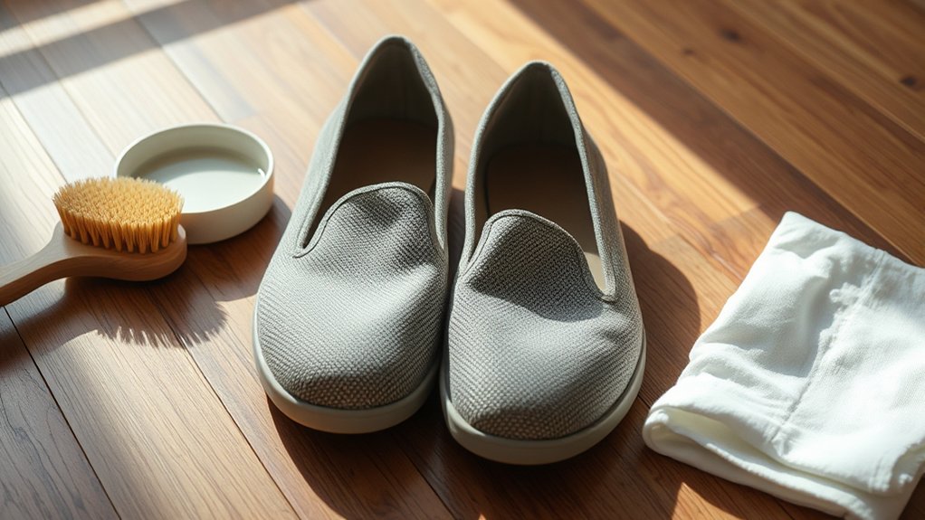 preparing fabric shoes for cleaning laces out dust off