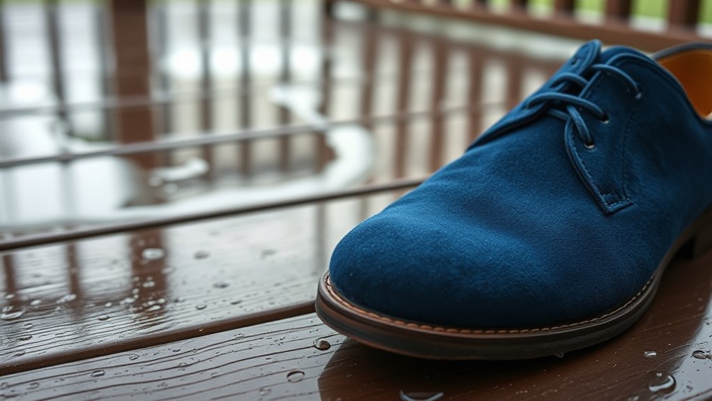 wet suede darkens and stiffens